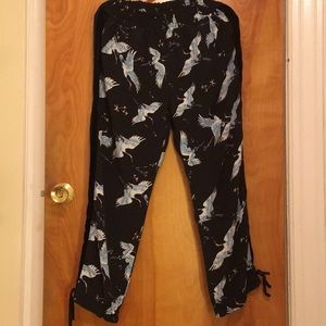 Boho polyester pant with beautiful Crane print